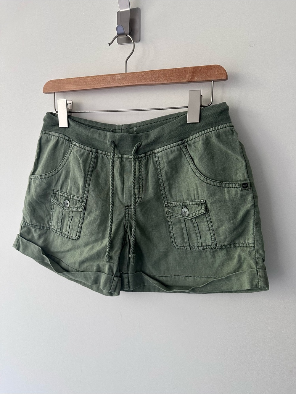 ROXY | 5 | Olive Green Linen-Blend Shorts